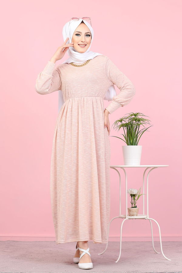 8390 SİMLİ ELBİSE Pembe - 8390