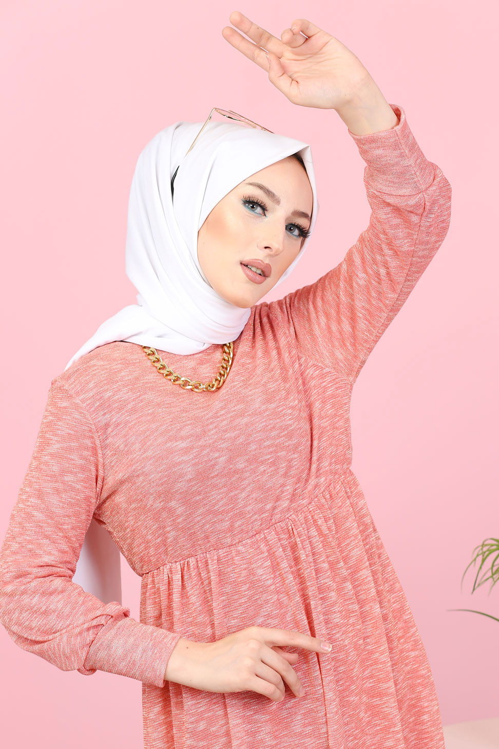 8390 SİMLİ ELBİSE Pembe - 8390