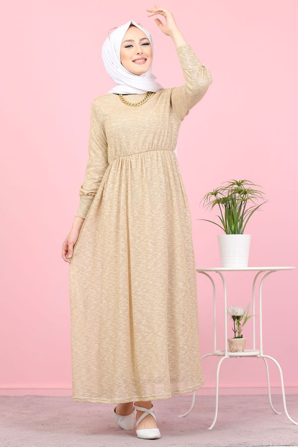8390 SİMLİ ELBİSE Vizon - 8390