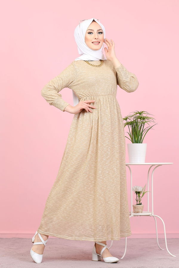 8390 SİMLİ ELBİSE Vizon - 8390
