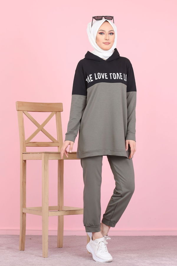 8397 LOVE BASKILI TUNİK PANTOLON Haki - 8397