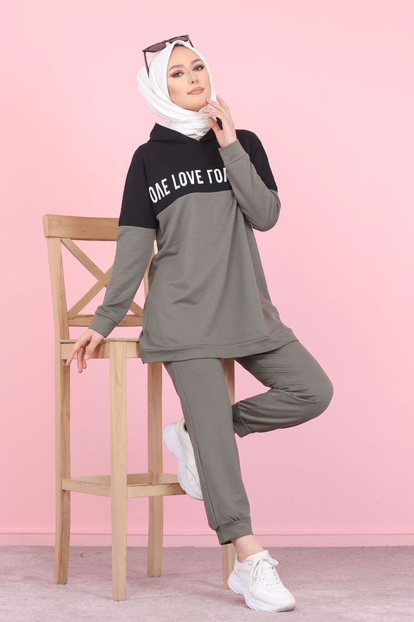 8397 LOVE BASKILI TUNİK PANTOLON Haki - 8397