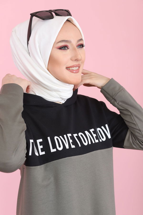 8397 LOVE BASKILI TUNİK PANTOLON Haki - 8397