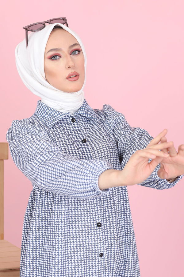 8499 DESENLI ELBISE Lacivert - 8499