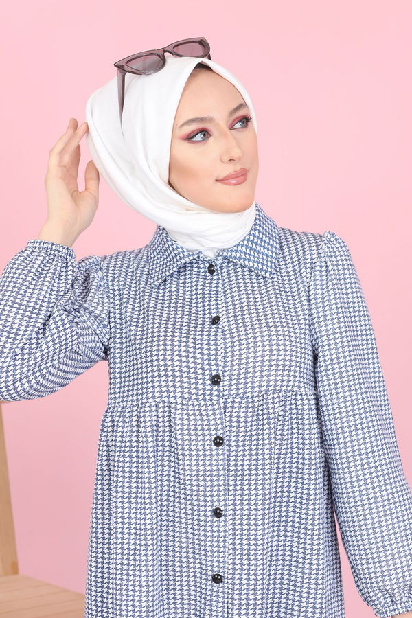 8499 DESENLI ELBISE Lacivert - 8499