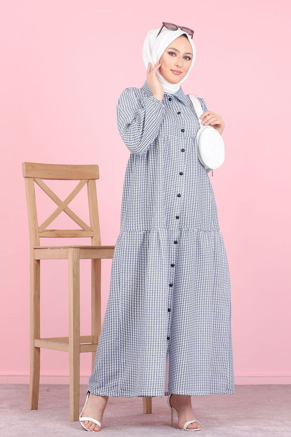8499 DESENLI ELBISE Lacivert - 8499