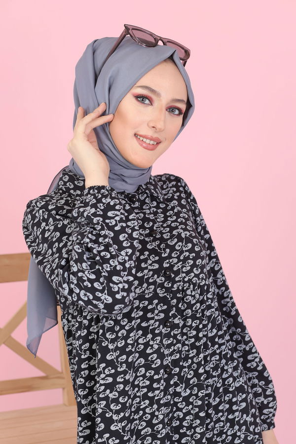 3099 DESENLI ELBISE Siyah - 3099
