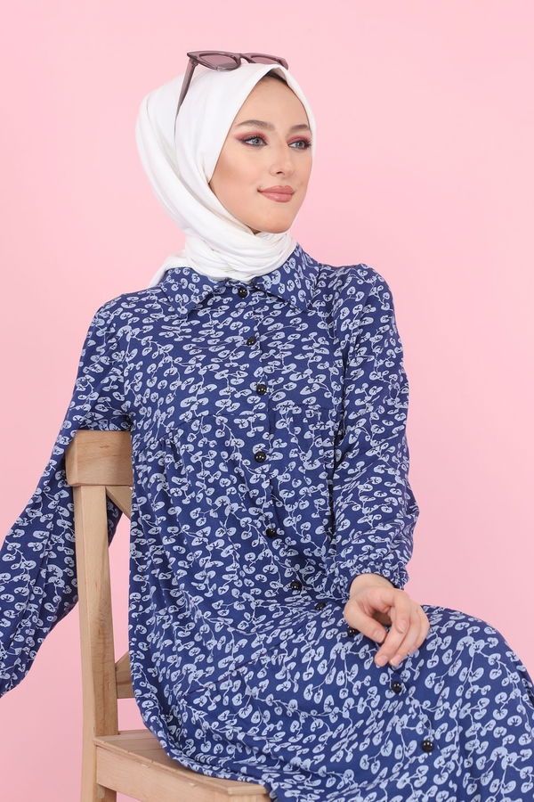 3099 DESENLI ELBISE Lacivert - 3099 LACİVERT