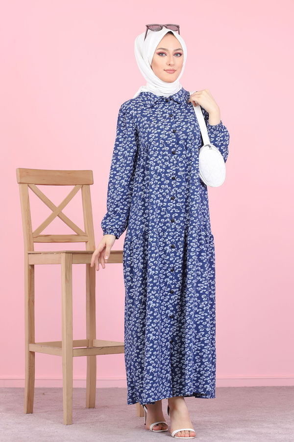 3099 DESENLI ELBISE Lacivert - 3099 LACİVERT