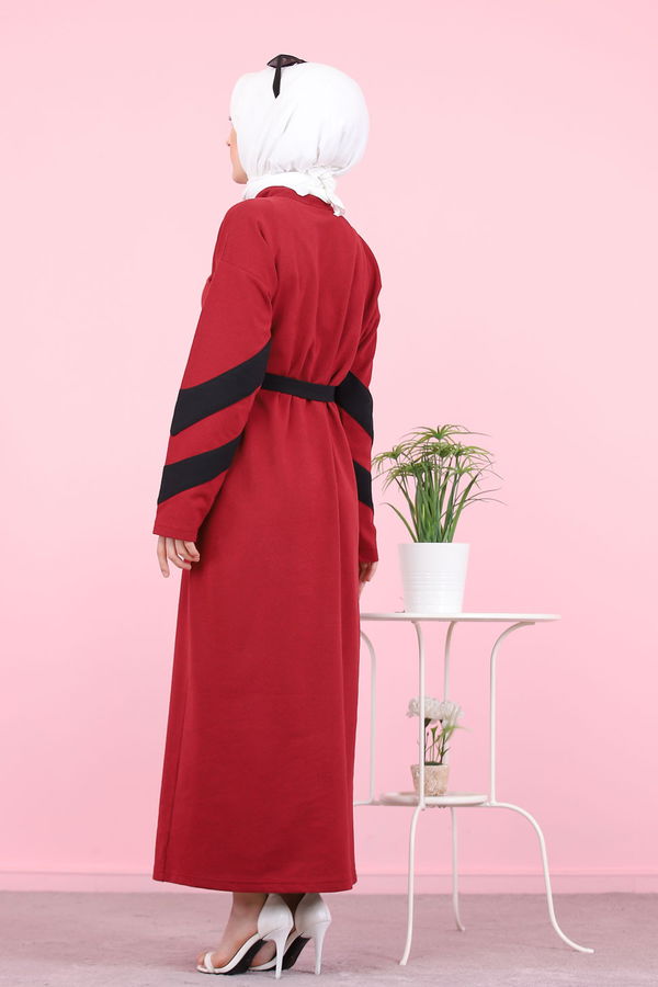 8375 KUŞAKLI ELBİSE Bordo - 8375 BORDO