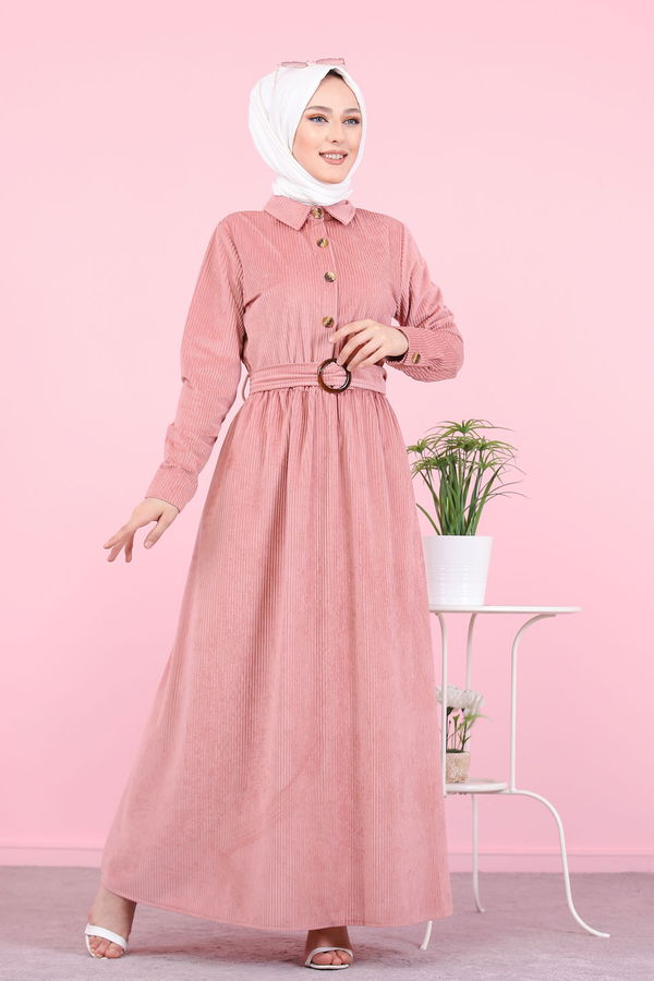 Kadife Elbise Kemer Siyah  Pembe - 1319