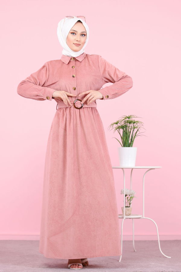 Kadife Elbise Kemer Siyah  Pembe - 1319