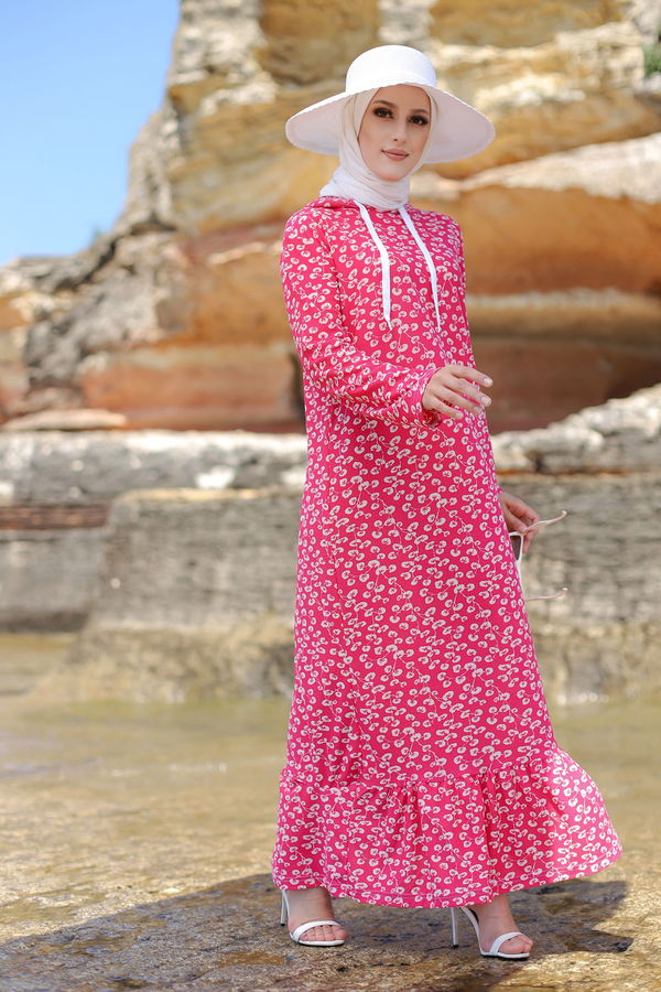 2805 VOLANLI ELBİSE Pembe - 2805 PEMBE