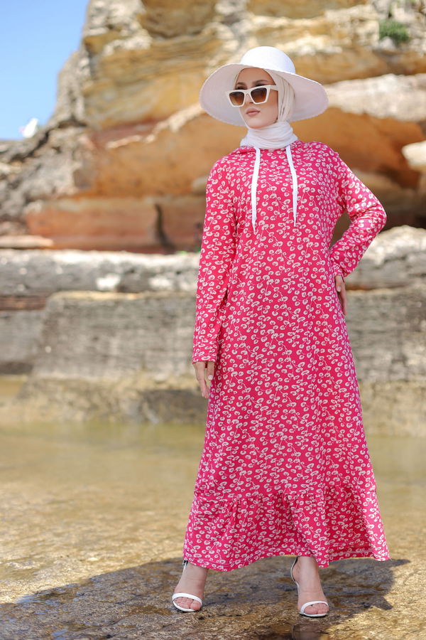 2805 VOLANLI ELBİSE Pembe - 2805 PEMBE