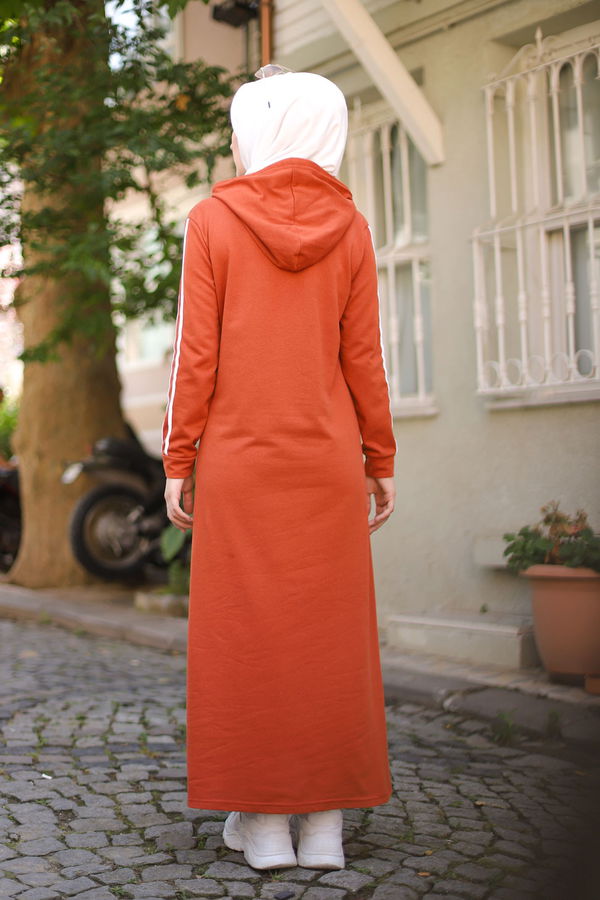 Şeritli Elbise Kiremit - 3227