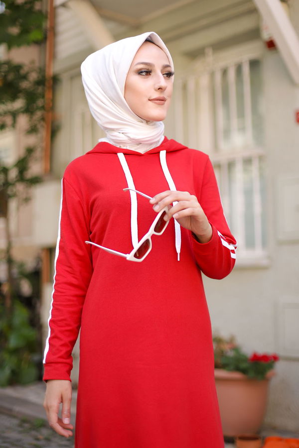 Şeritli Elbise Kırmızı - 3227 Kırmızı