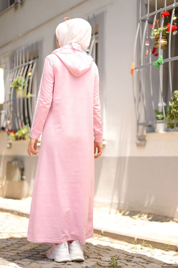 Şeritli Elbise Pembe - 3227 PEMBE