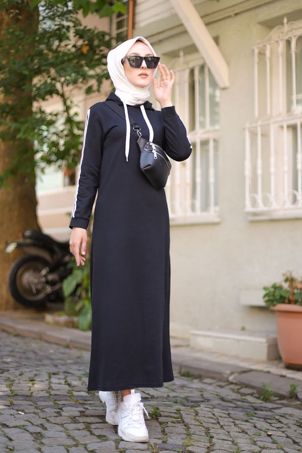 Şeritli Elbise Siyah - 3227 SİYAH