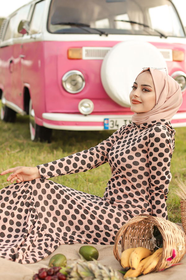 3100 VOLANLI ELBISE Pembe - 3100