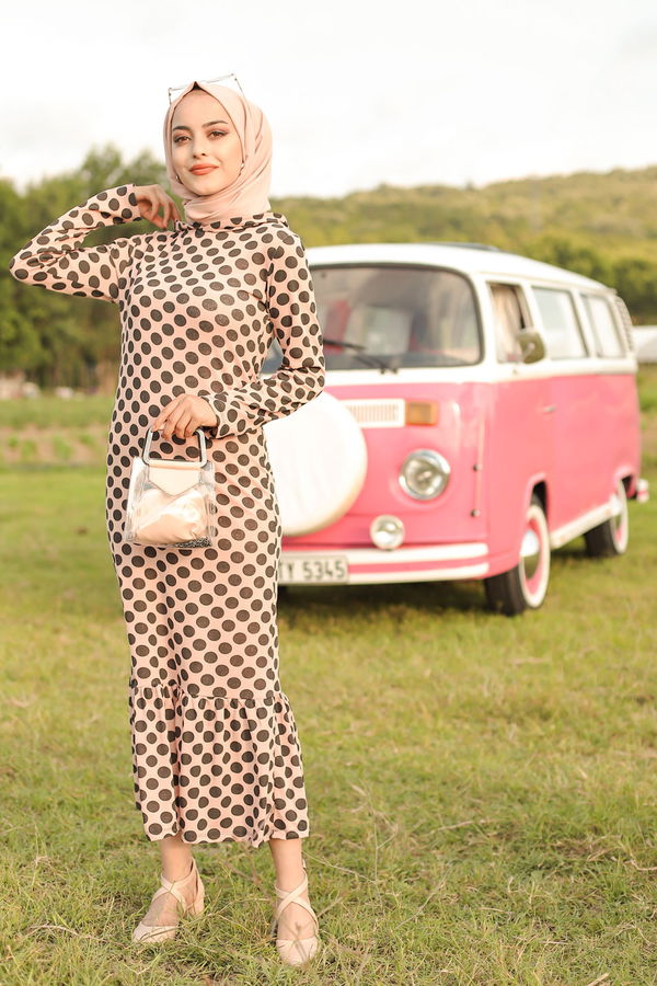 3100 VOLANLI ELBISE Pembe - 3100