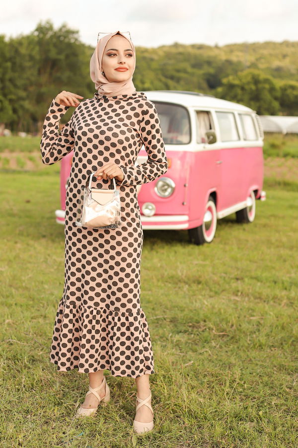 3100 VOLANLI ELBISE Pembe - 3100