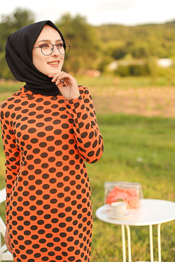 3100 VOLANLI ELBISE Turuncu - 3100