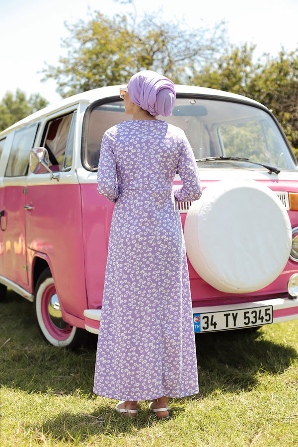 8355 DESENLİ ELBİSE Lila - 8355