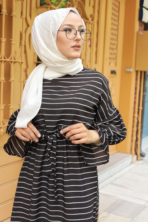 3121 BELDEN KUSAKLI ELBISE Siyah - 3121 SİYAH