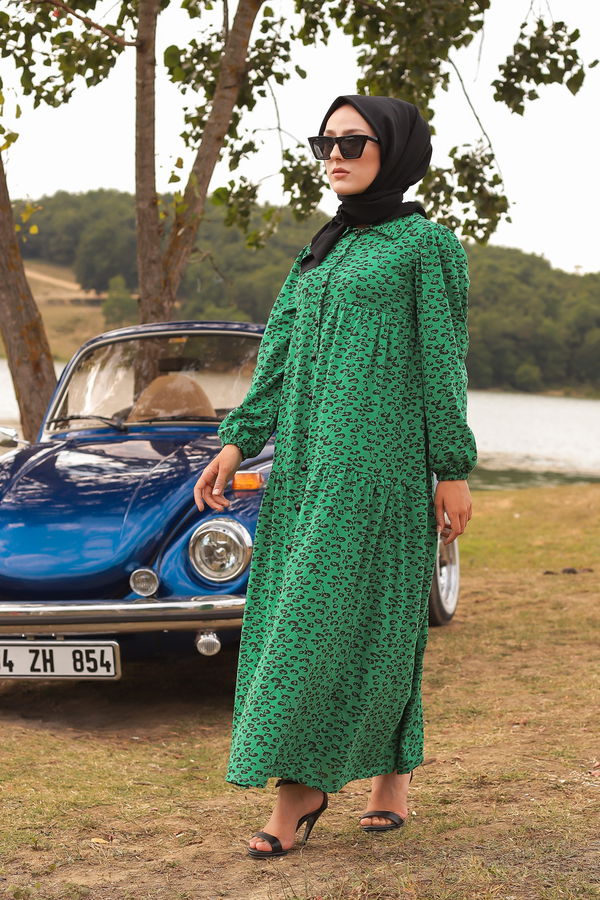 3099 DESENLI ELBISE Yeşil - 3099