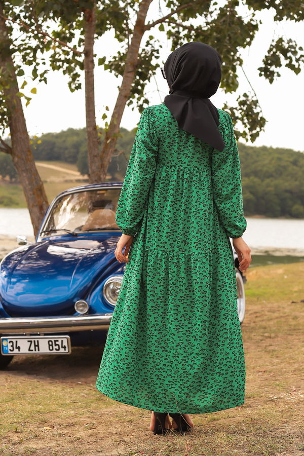 3099 DESENLI ELBISE Yeşil - 3099