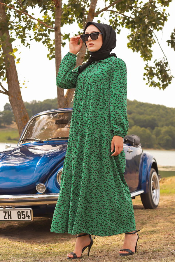 3099 DESENLI ELBISE Yeşil - 3099