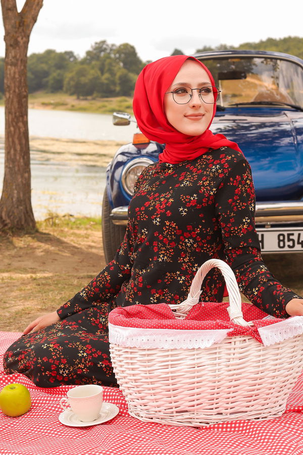 8487 KREP ELBISE Siyah - 8487