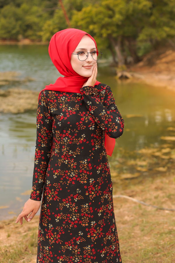 8487 KREP ELBISE Siyah - 8487