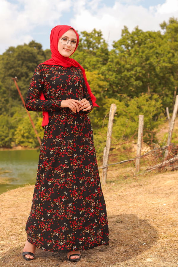 8487 KREP ELBISE Siyah - 8487