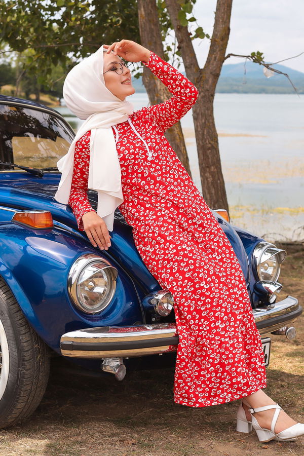 2805 VOLANLI ELBİSE Bordo - 2805