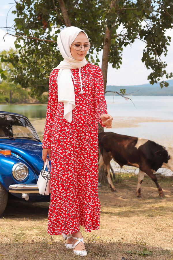 2805 VOLANLI ELBİSE Bordo - 2805
