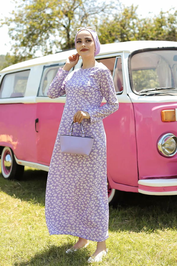 8355 DESENLİ ELBİSE Lila - 8355