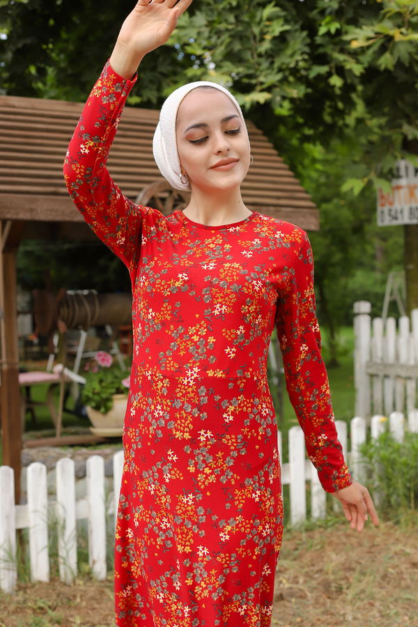 8487 KREP ELBISE Bordo - 8487