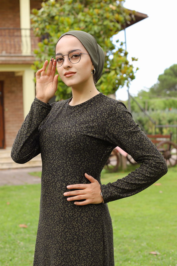 8485 KREP ELBİSE Haki - 8485