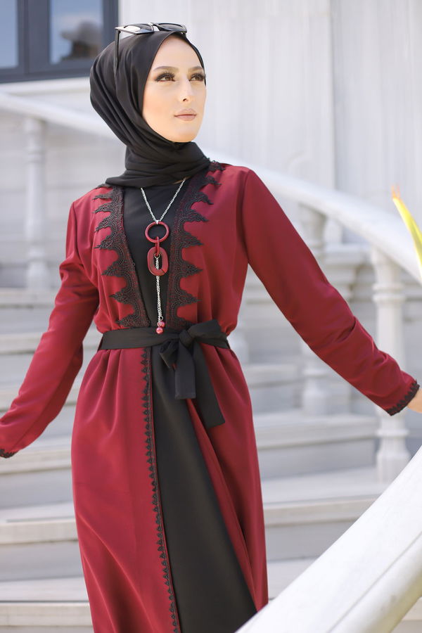 9024 ELBISE-HIRKA-KEMER-KOLYE Bordo - 9024 BORDO