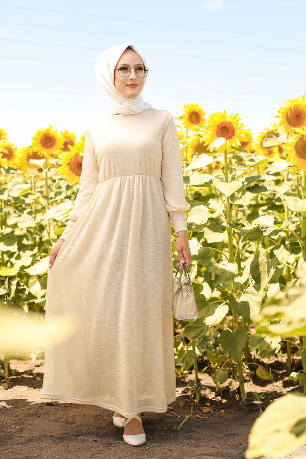 8390 SİMLİ ELBİSE Bej - 8390 BEJ
