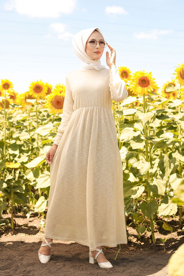 8390 SİMLİ ELBİSE Bej - 8390 BEJ