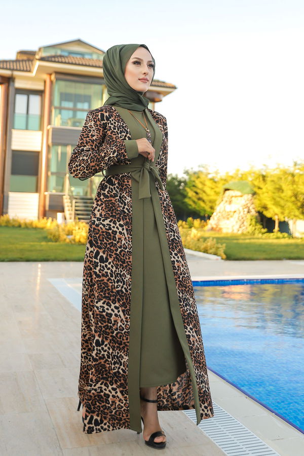 9038 ELBISE CEKET KEMER KOLYE Haki - 9038 HAKİ