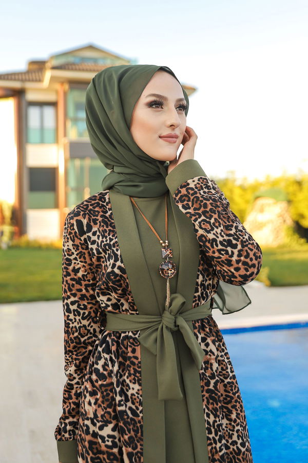 9038 ELBISE CEKET KEMER KOLYE Haki - 9038 HAKİ
