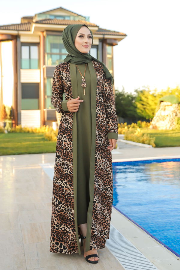 9038 ELBISE CEKET KEMER KOLYE Haki - 9038 HAKİ