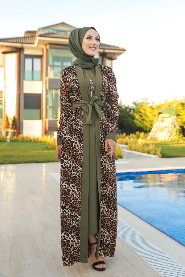 9038 ELBISE CEKET KEMER KOLYE Haki - 9038 HAKİ