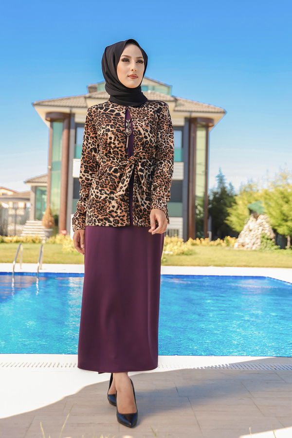 9040 ELBISE CEKET KEMER KOLYE Mürdüm - 9040