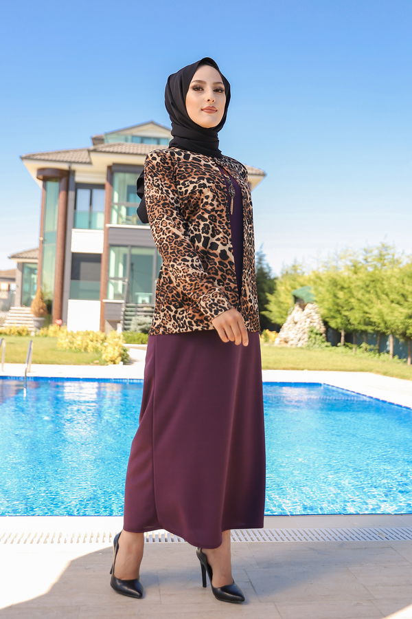9040 ELBISE CEKET KEMER KOLYE Mürdüm - 9040