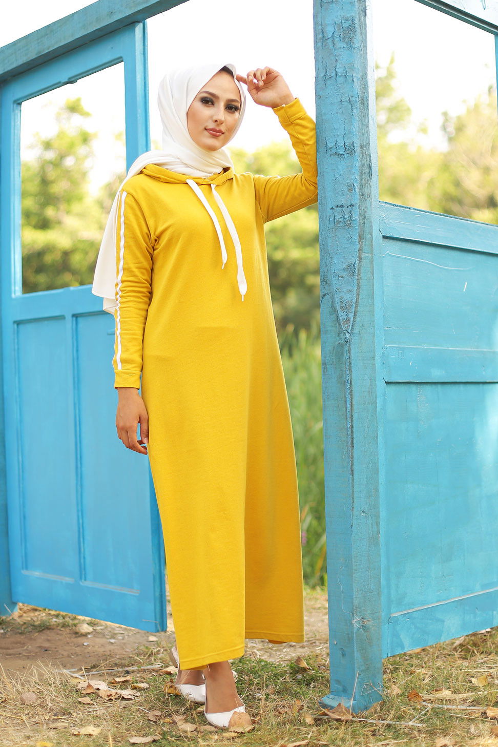 Şeritli Elbise Sarı - 3227