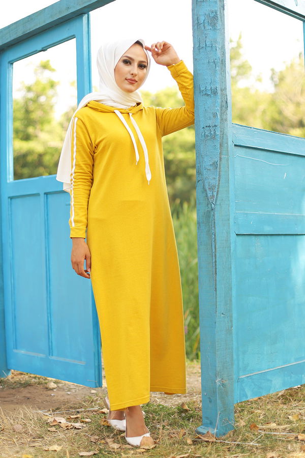 Şeritli Elbise Sarı - 3227
